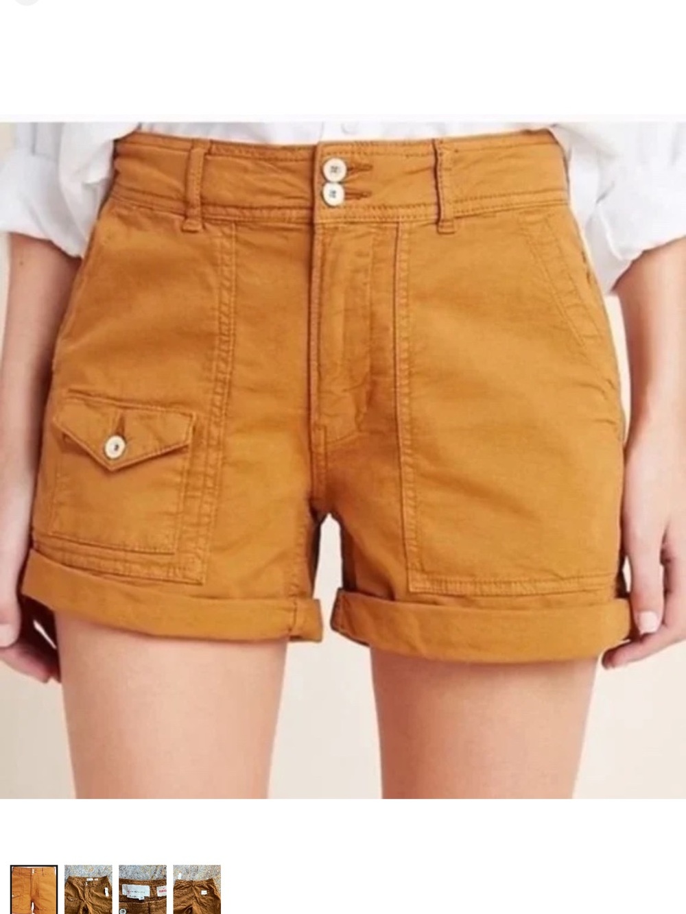 Anthropologie Wanderer Mustard Rolled-Hem Cargo Shorts Sz 27 missing 1 button